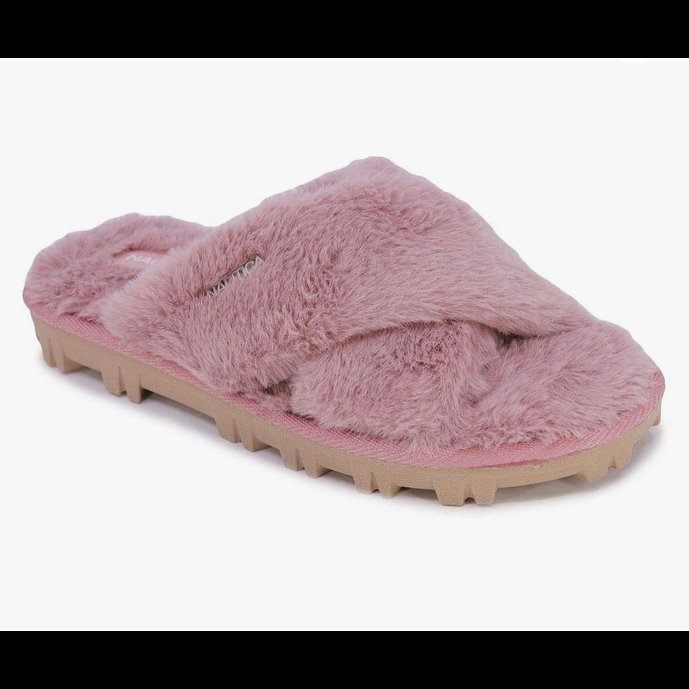 Nautica Women's Slipper Fluffy Warm Slide Indoor Outdoor Strap Sandal